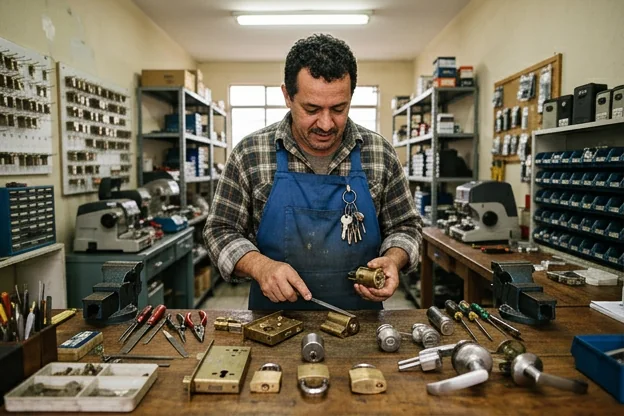 Chaveiro avaliando diferentes modelos de fechaduras em São José dos Pinhais.
